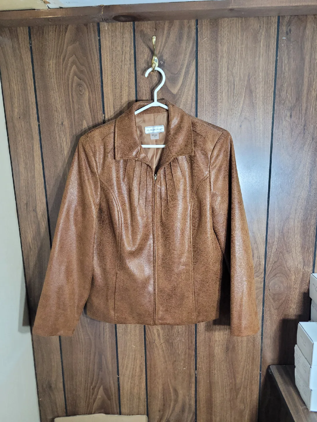 Allison Daley Brown Faux Leather Jacket - Size 12 thumbnail