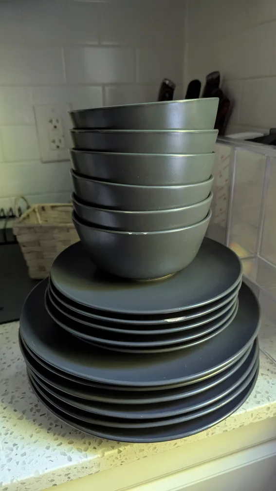 Dark Grey Dinnerware Set - Plates and Bowls