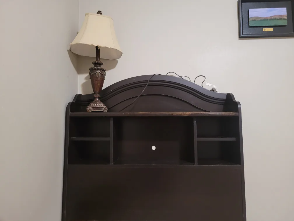 Dark Brown Headboard with Shelves thumbnail