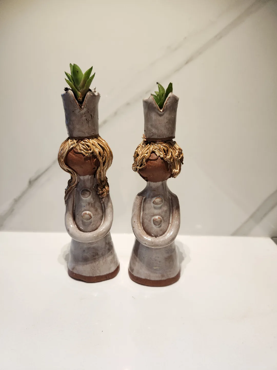 Handmade pottery people Plant Holders with succulents thumbnail