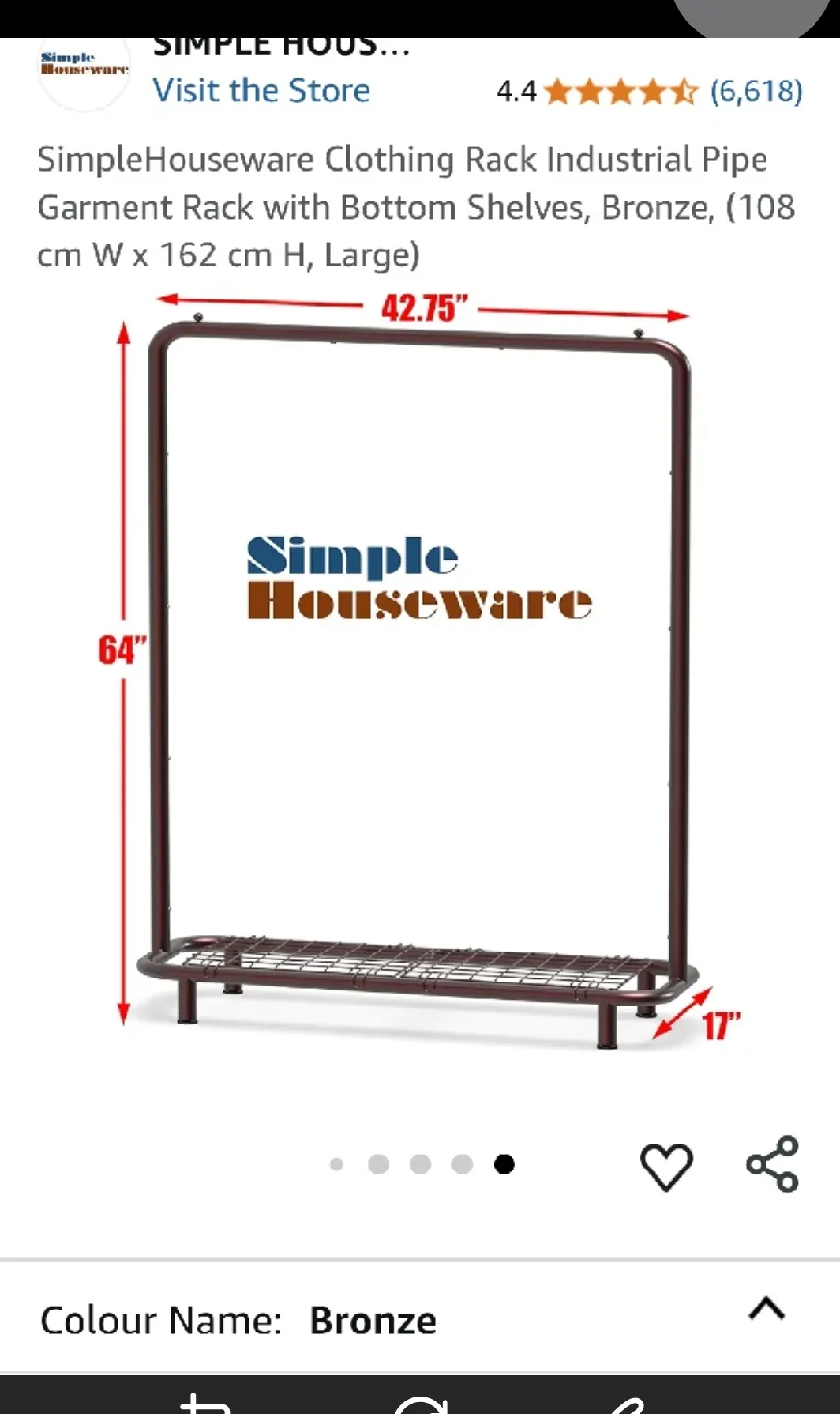 BRAND NEW Simple Houseware Clothing Rack - Bronze Finish image indicator(3)