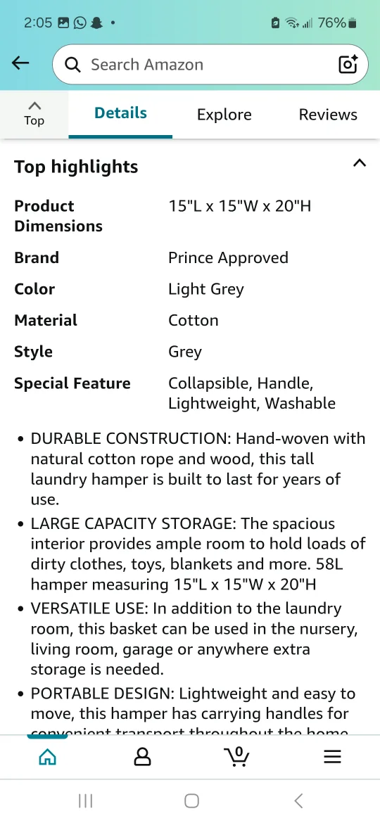 Large Grey & White - Black & White Household Basket - 58L image indicator(6)