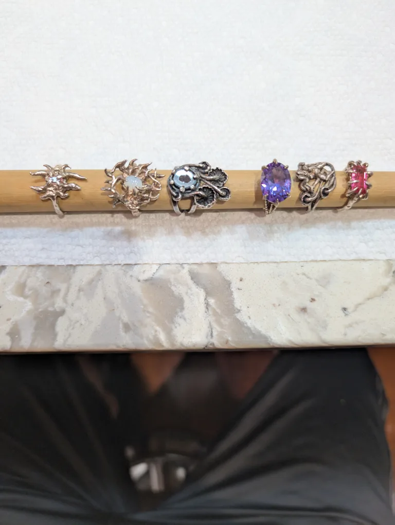 Assorted 6 Gothic Silver color Rings with Gemstones image indicator(2)