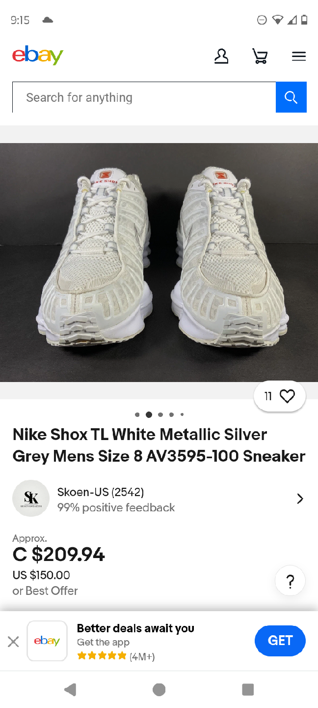 Nike Shox TL White Metallic Silver Grey Mens Size 8