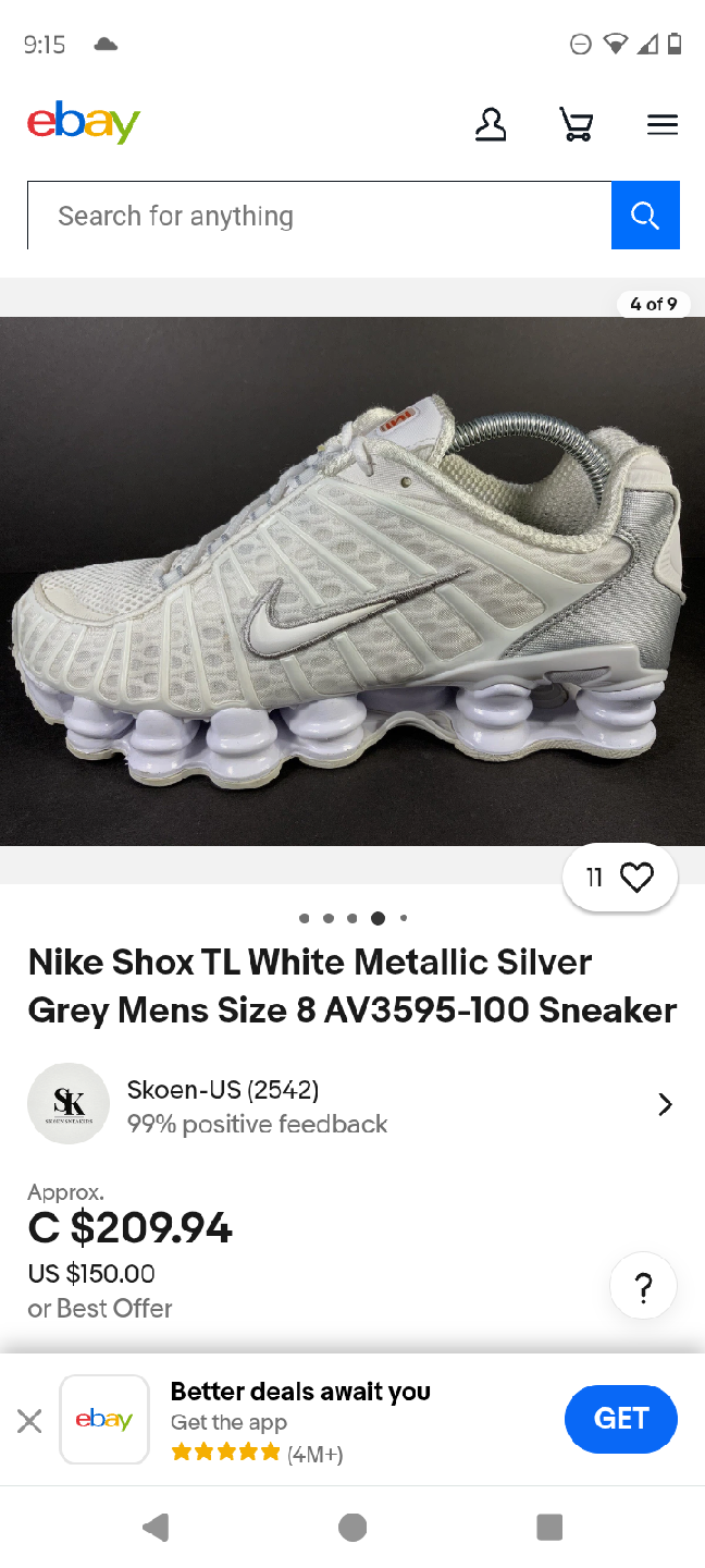 Nike Shox TL White Metallic Silver Grey Mens Size 8 - photo 2