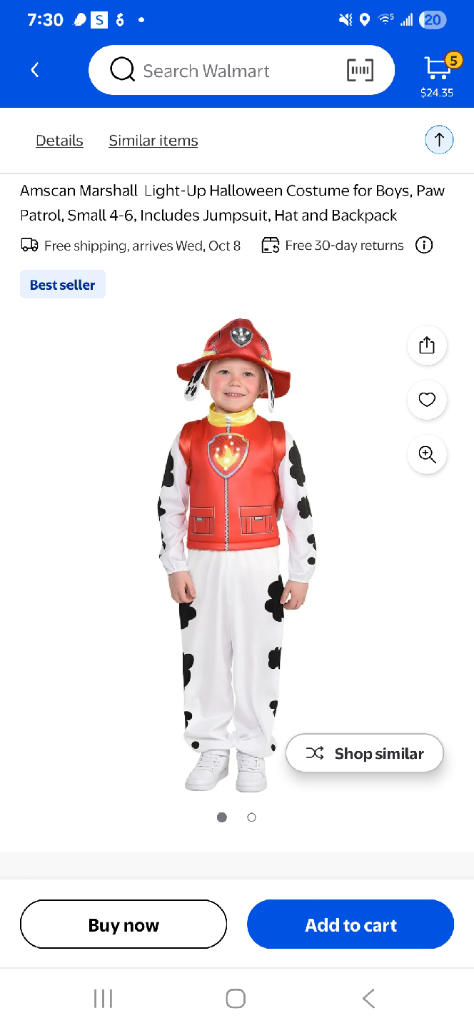 Amscan Marshall Paw Patrol Costume (Size 4-6 🧡🧡)