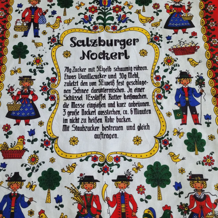 Vintage 23" x 19" Salzburger Nockerl Recipe Red  Tea Towel image indicator(5)