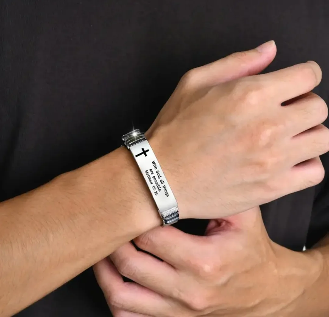 Silver Bracelet with Cross & Bible Verse image indicator(2)