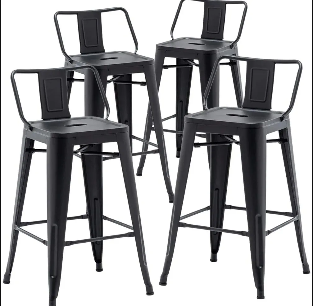 Set of 4 Black Metal Bar Stools image indicator(5)