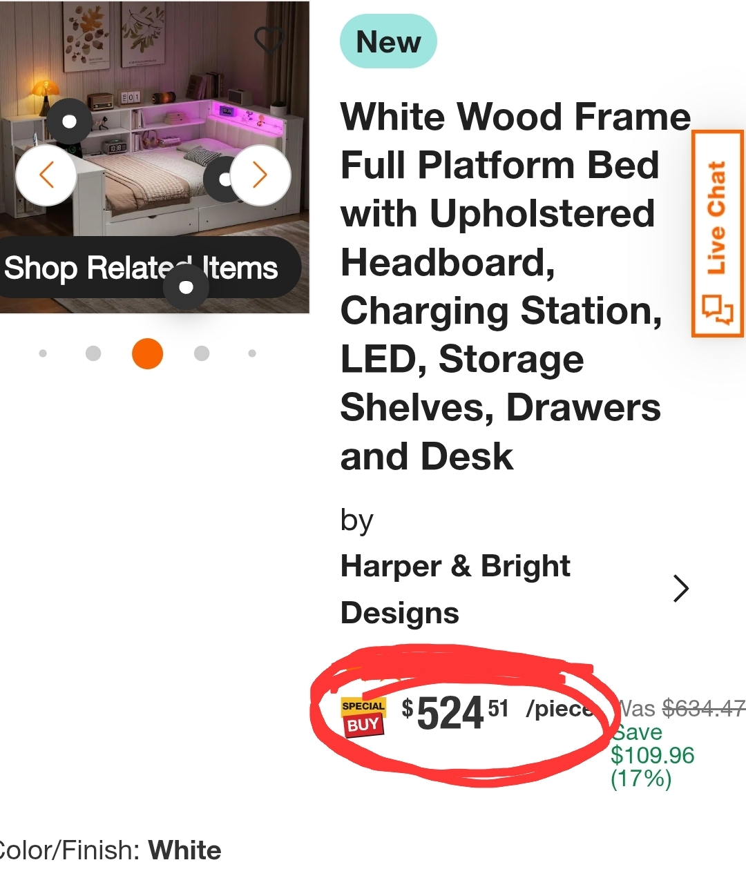 NEW White Wood Frame Full Bed Frame with Desk and Storage space - photo 3