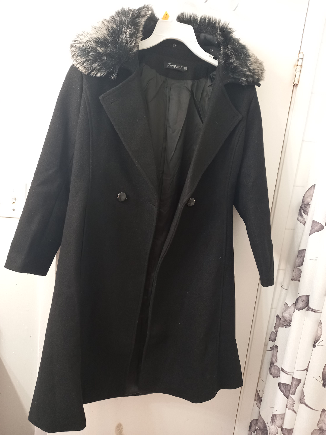 FengYunGu Black Wool Coat with Faux Fur Collar - 4XL - photo 2