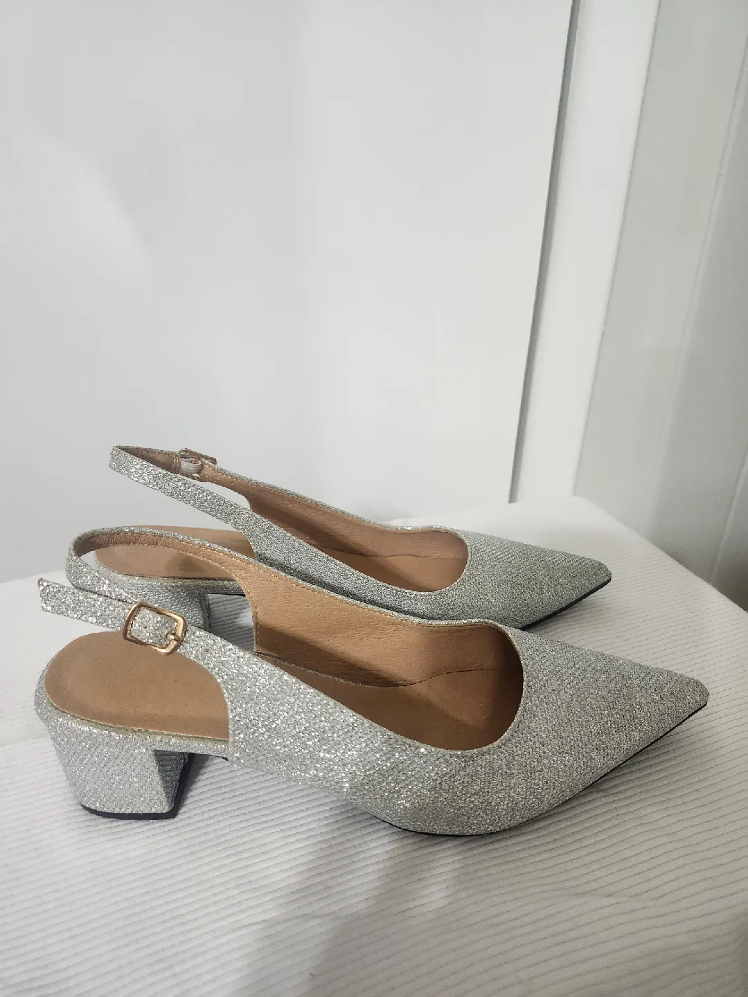 Silver Glitter Slingback Heels thumbnail