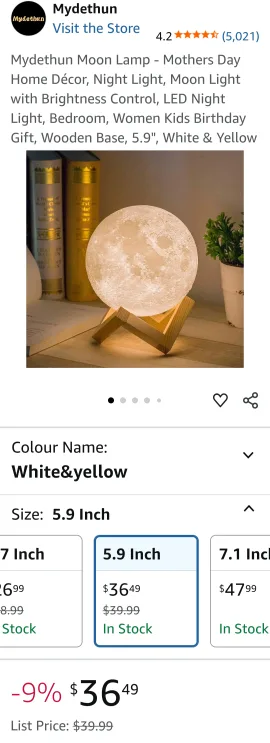 New Mydethun 5.9 inch Moon Lamp 🧡 image indicator(5)