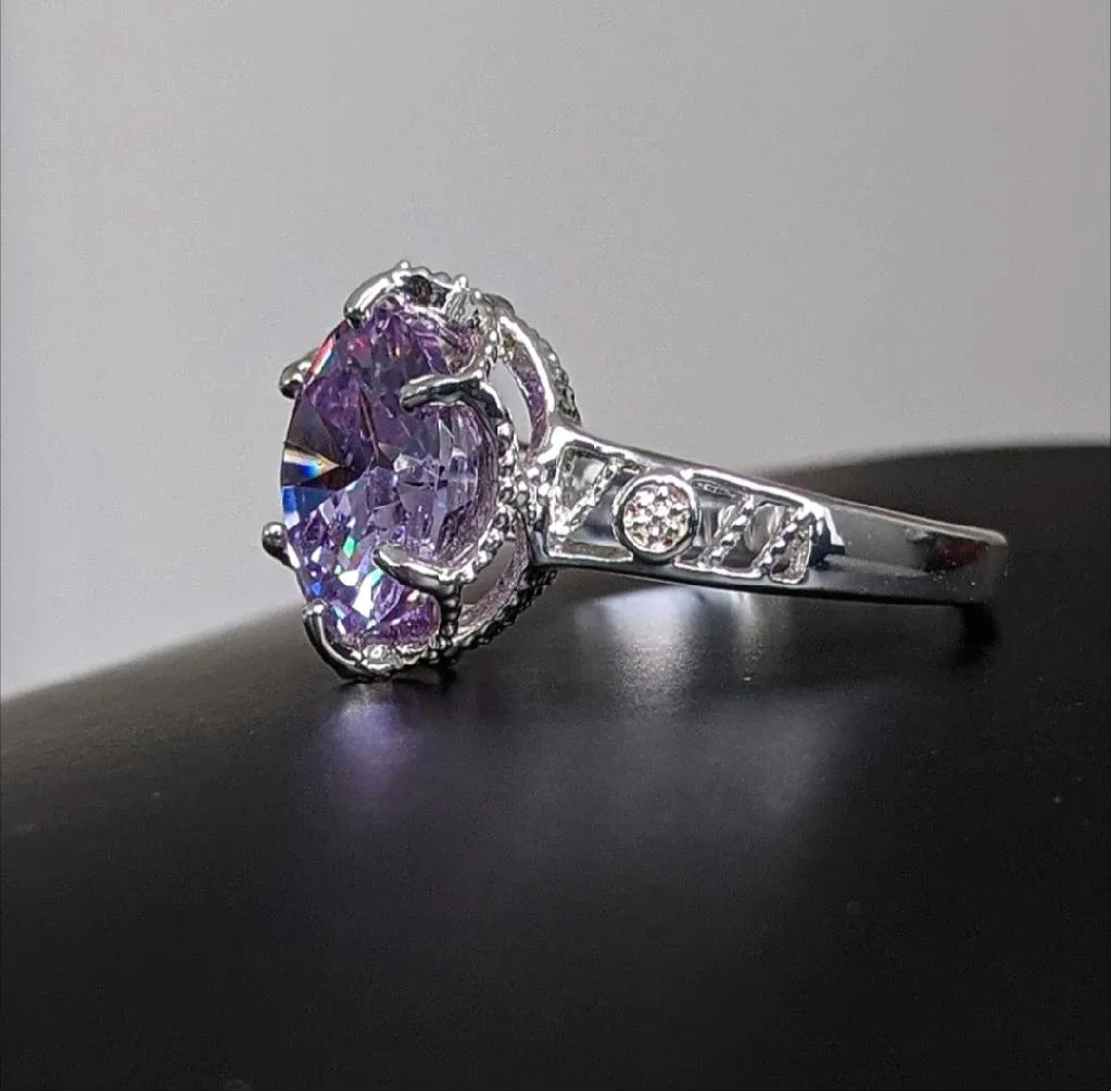 New! Handmade Lavender Amethyst CZ Statement Ring image indicator(4)