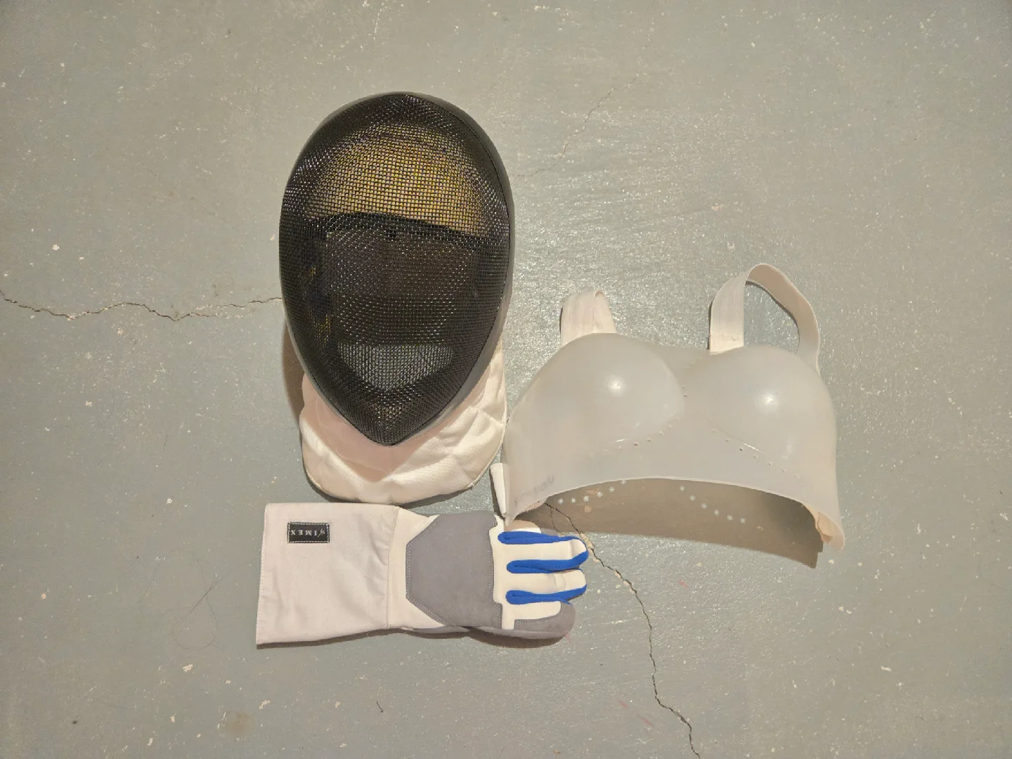 Foil fencing mask, left handed glove and chest protector thumbnail