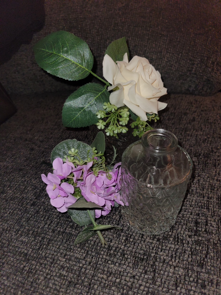 Two Small Glass Vases with Decorative Plastic Flowers - photo 4