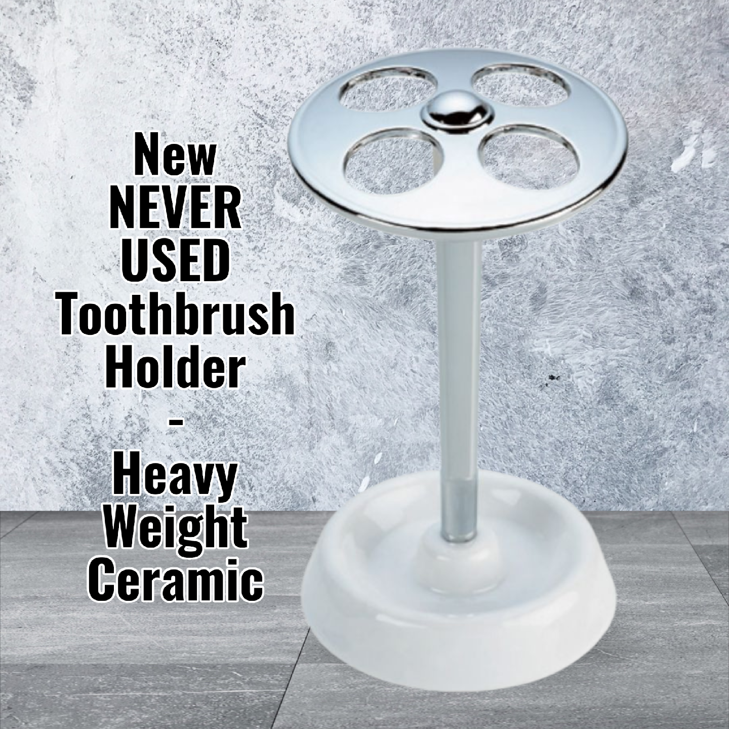 🤎 New NEVER USED Toothbrush Holder - Ceramic - White - Chrome