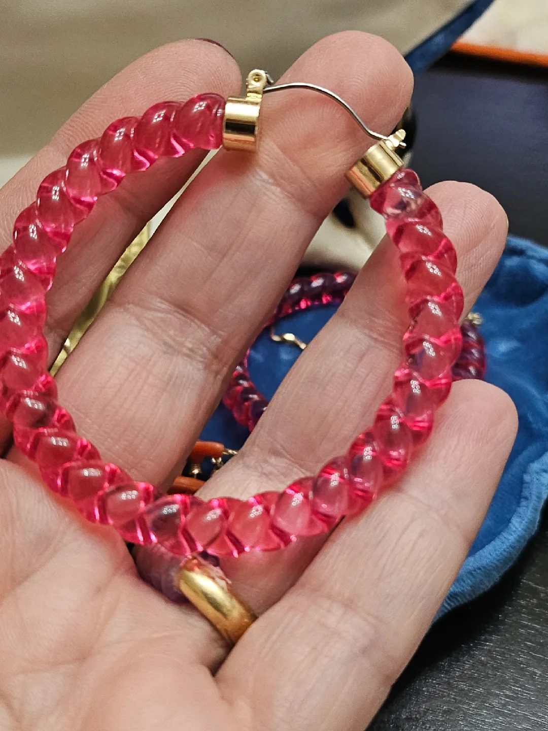 3 pairs of different earrings 1 Stella & Dot Coral Earrings image indicator(6)