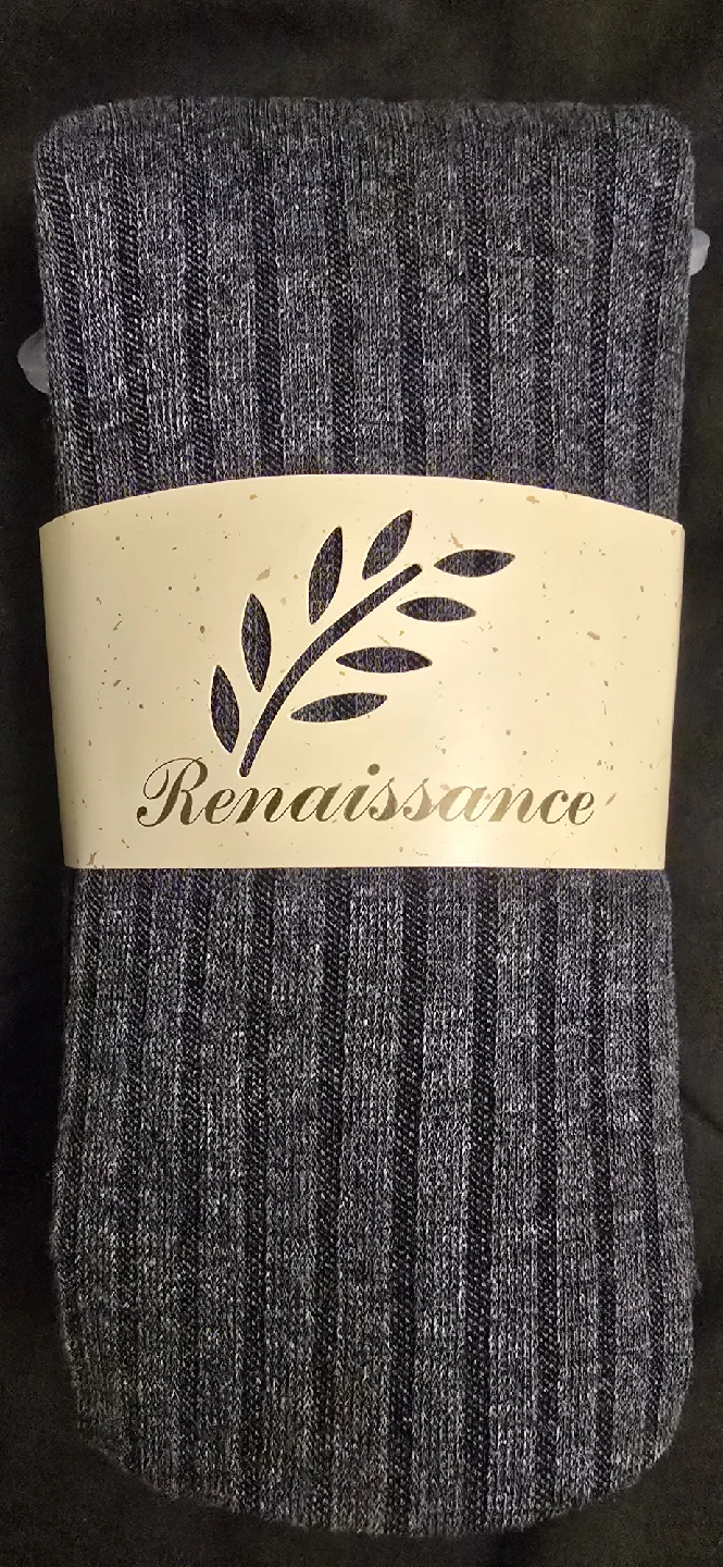 Girl's Grey Ribbed Tights by Renaissance - Fits Kids Size 6 - 8