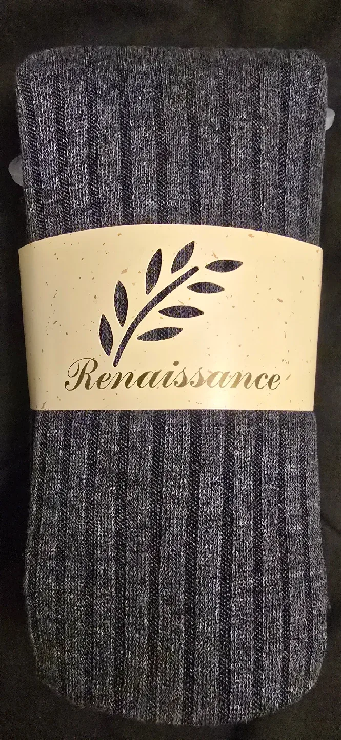 Girl's Grey Ribbed Tights by Renaissance - Fits Kids Size 6 - 8 thumbnail