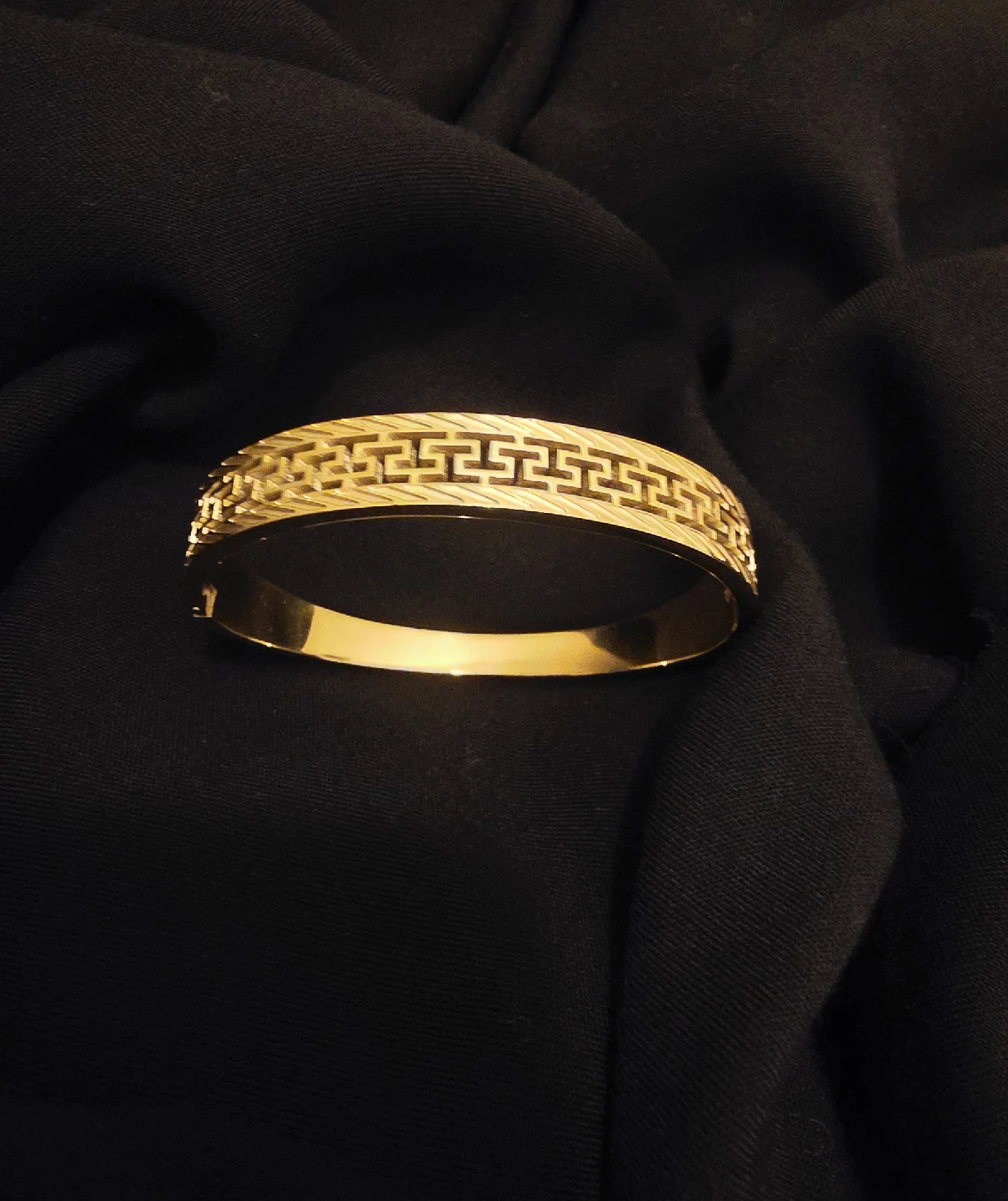 Gold Tone Greek Key Bangle Bracelet (fashion brand design)