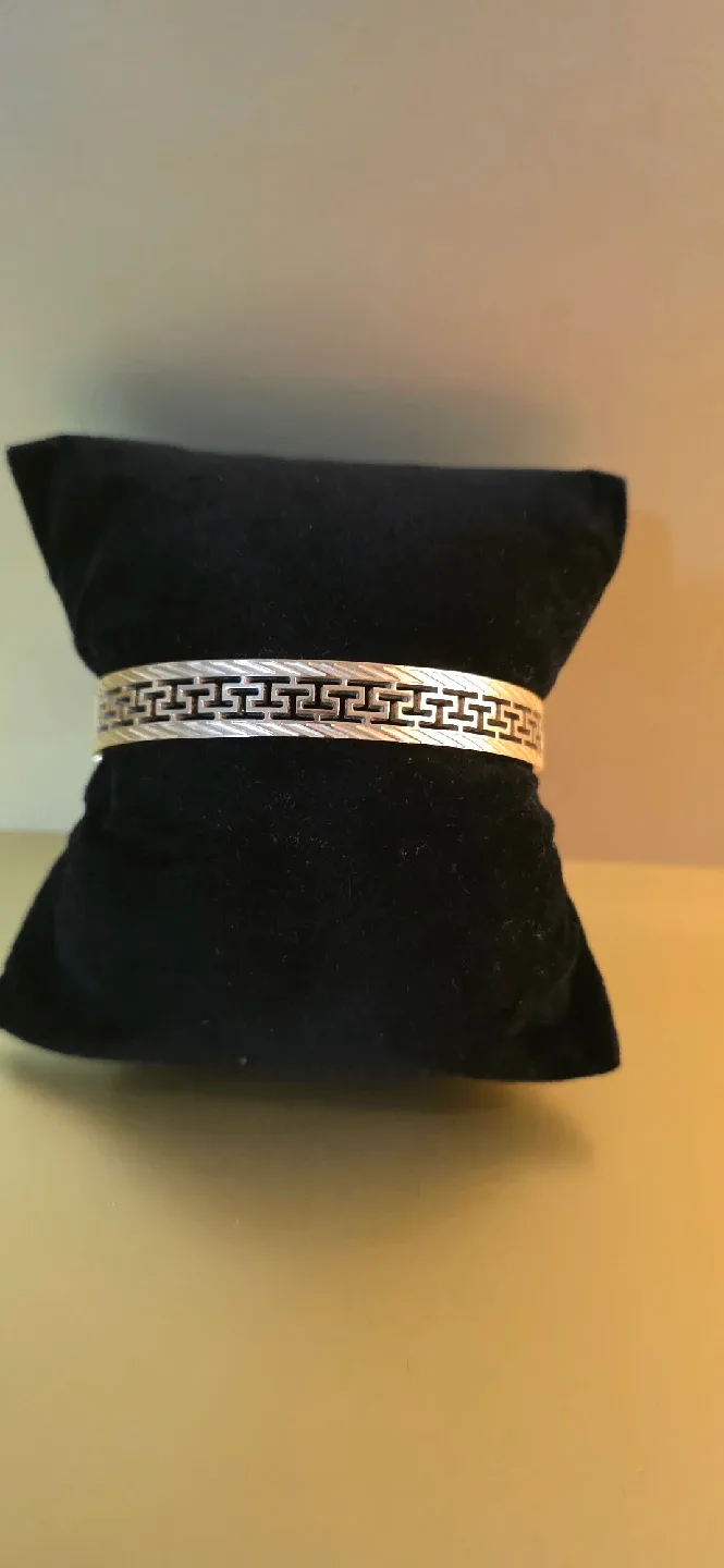 Gold Tone Greek Key Bangle Bracelet (fashion brand design) image indicator(3)