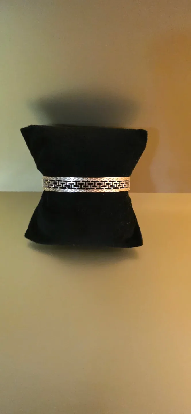 Gold Tone Greek Key Bangle Bracelet (fashion brand design) image indicator(4)