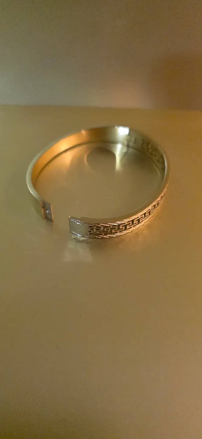 Gold Tone Greek Key Bangle Bracelet (fashion brand design) image indicator(5)