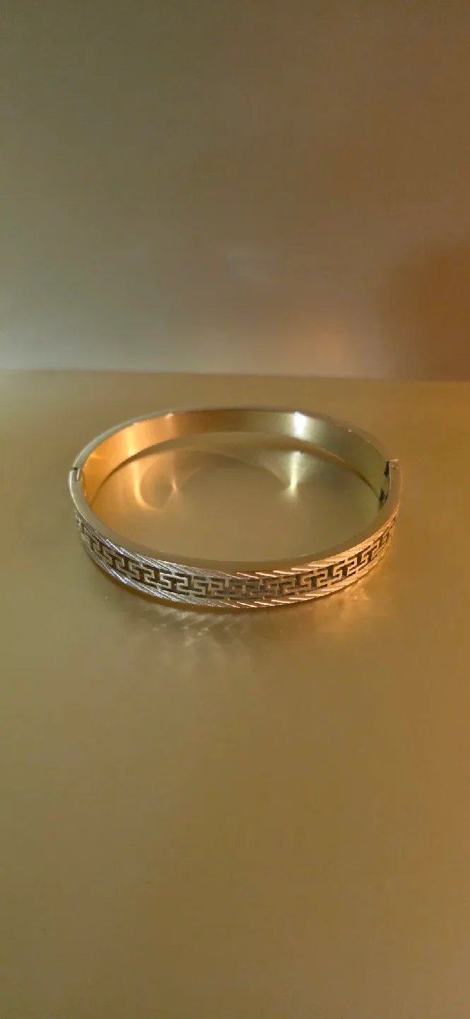 Gold Tone Greek Key Bangle Bracelet (fashion brand design) image indicator(6)