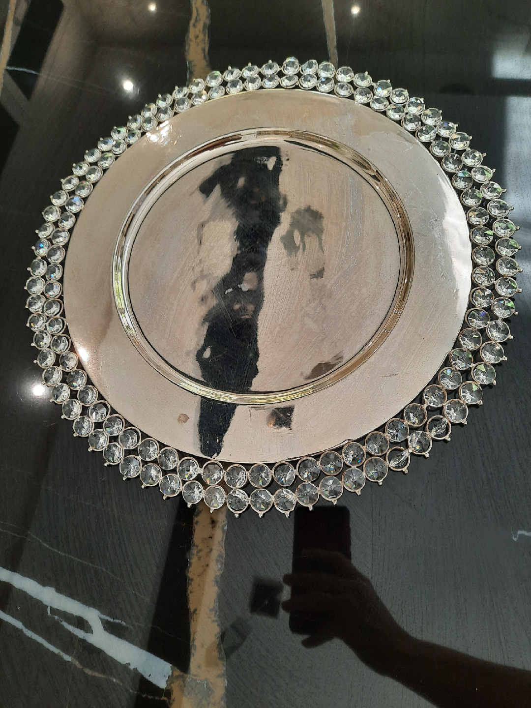 Silver Charger Plate with Rhinestone Trim