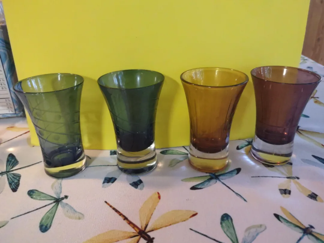 Set of 4 Coloured Glass Vases