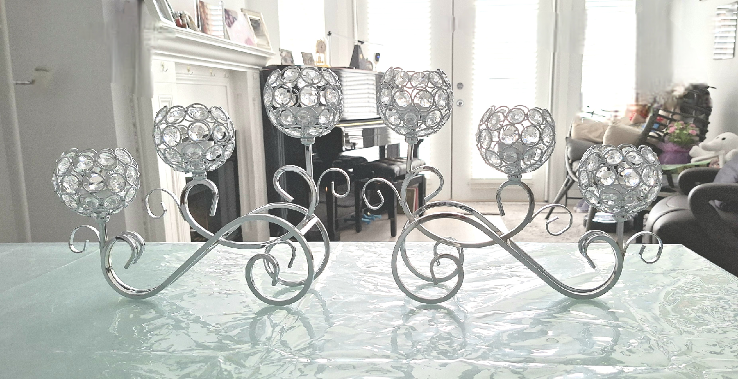 Silver Crystal Candle Holder