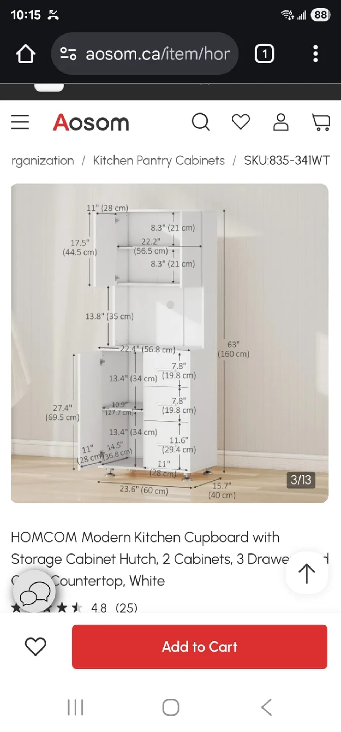 HOMCOM Modern Kitchen Cupboard - White image indicator(2)