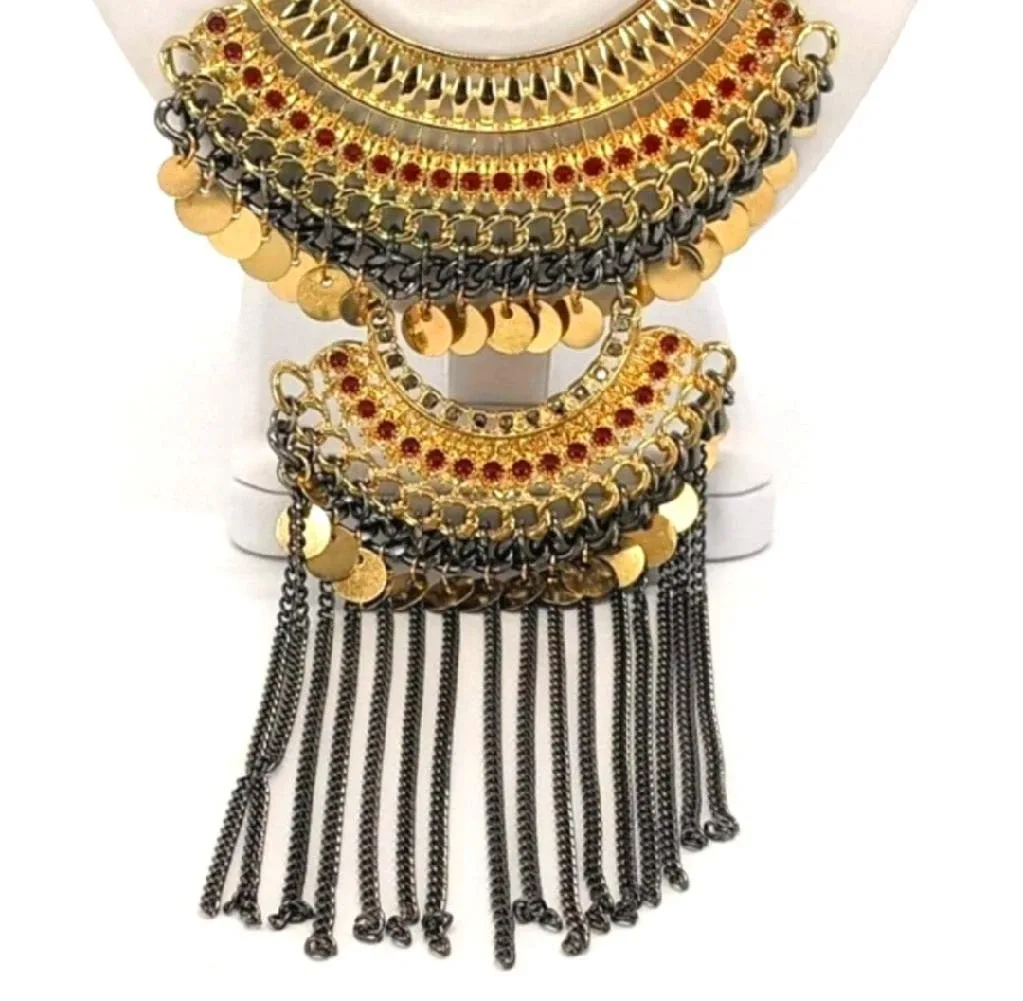 NEW✨ Gold Orange Red Gunmetal Fringe Necklace And Earring Set image indicator(4)