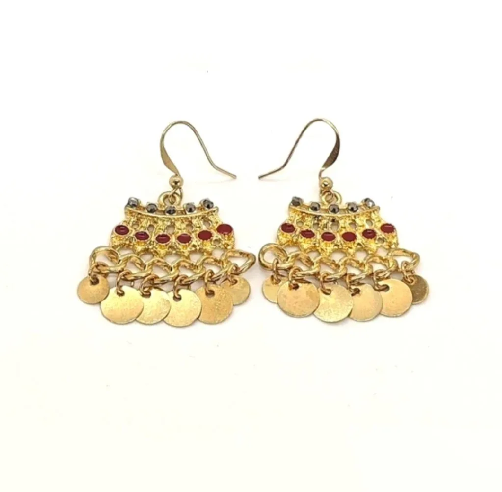 NEW✨ Gold Orange Red Gunmetal Fringe Necklace And Earring Set image indicator(6)