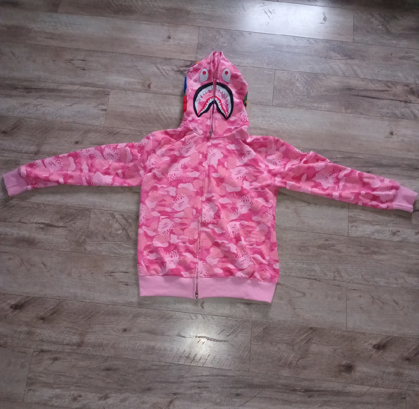 Bathing Ape (BAPE) Pink Camo Shark Hoodie, Size L