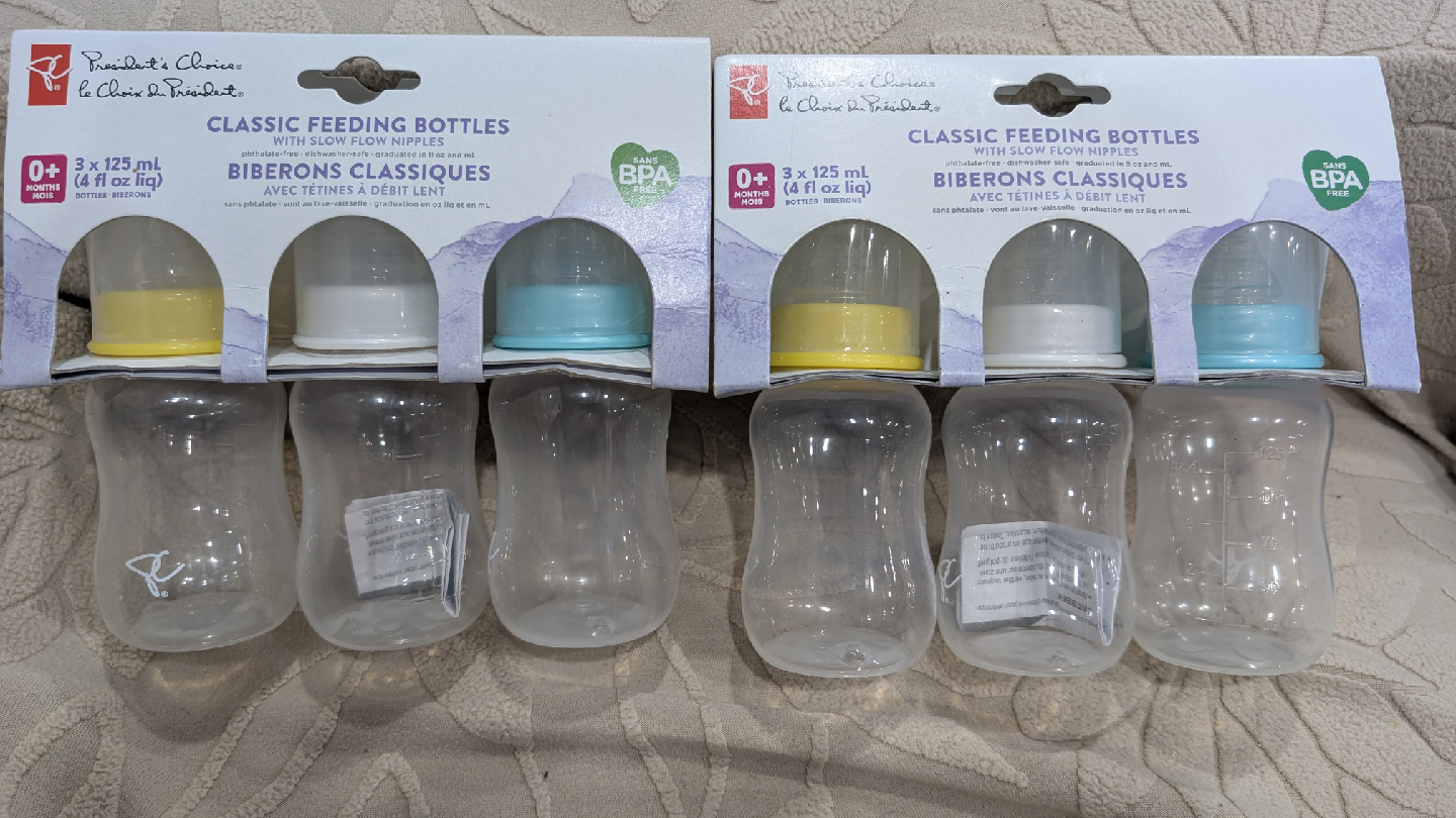 President's Choice Classic Feeding Bottles (3 x 125ml) 2 sets.