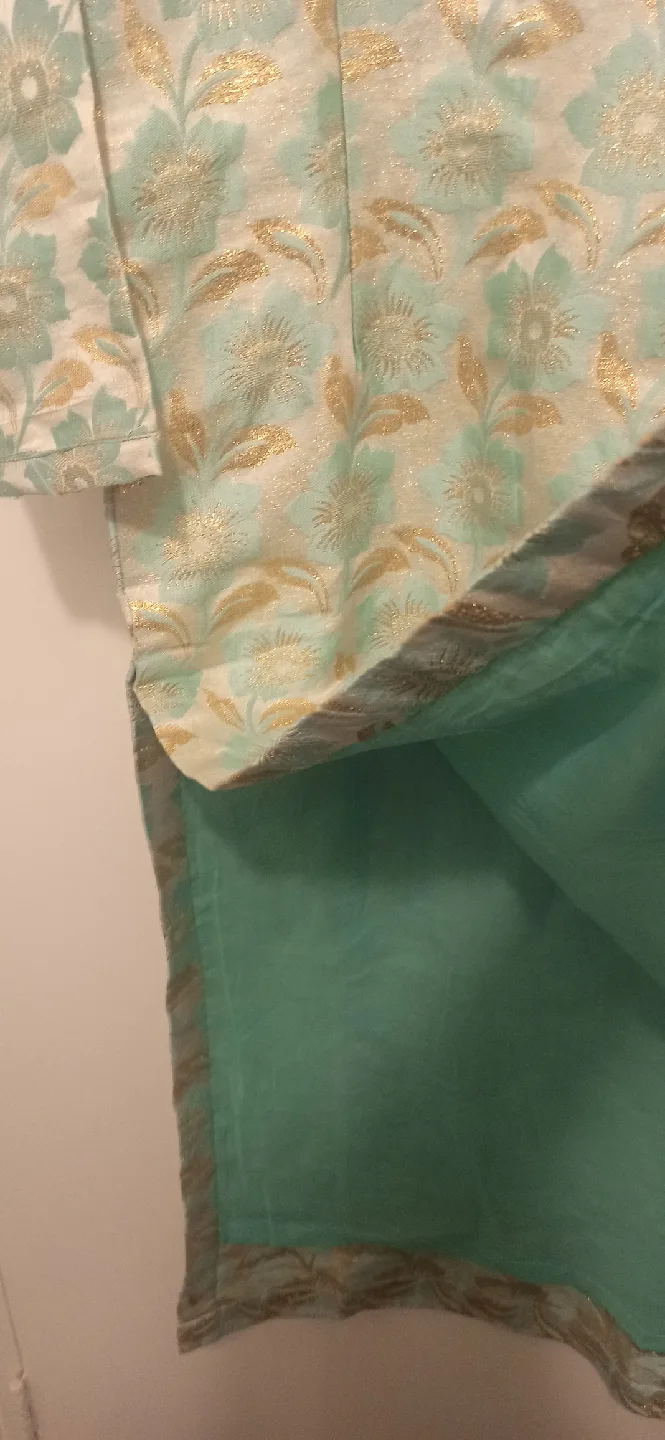 Floral Kurta Pajama Set - Green & Gold image indicator(6)