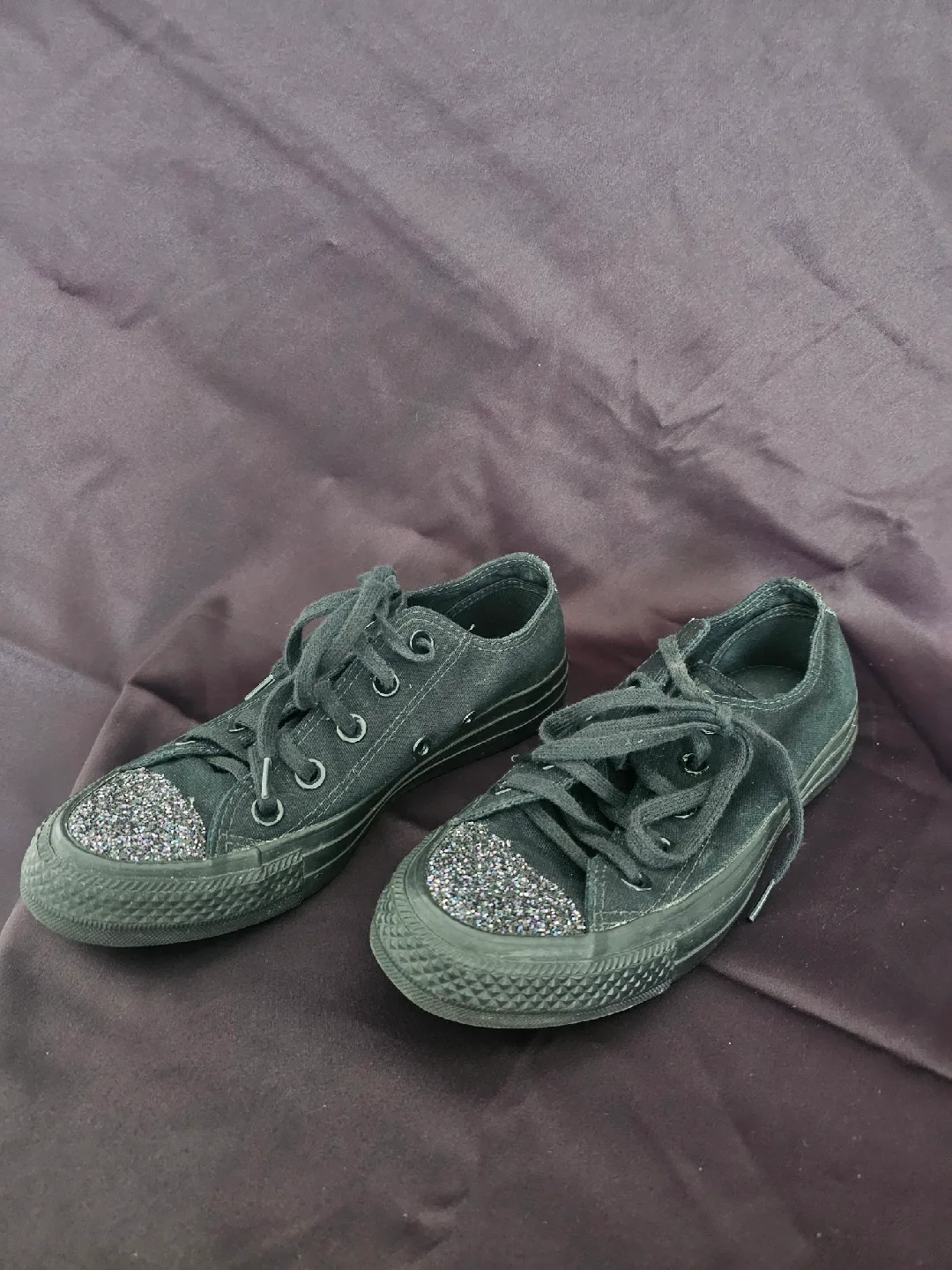 USED - Converse All Star Black Glitter Shoes, Size 5 image indicator(2)