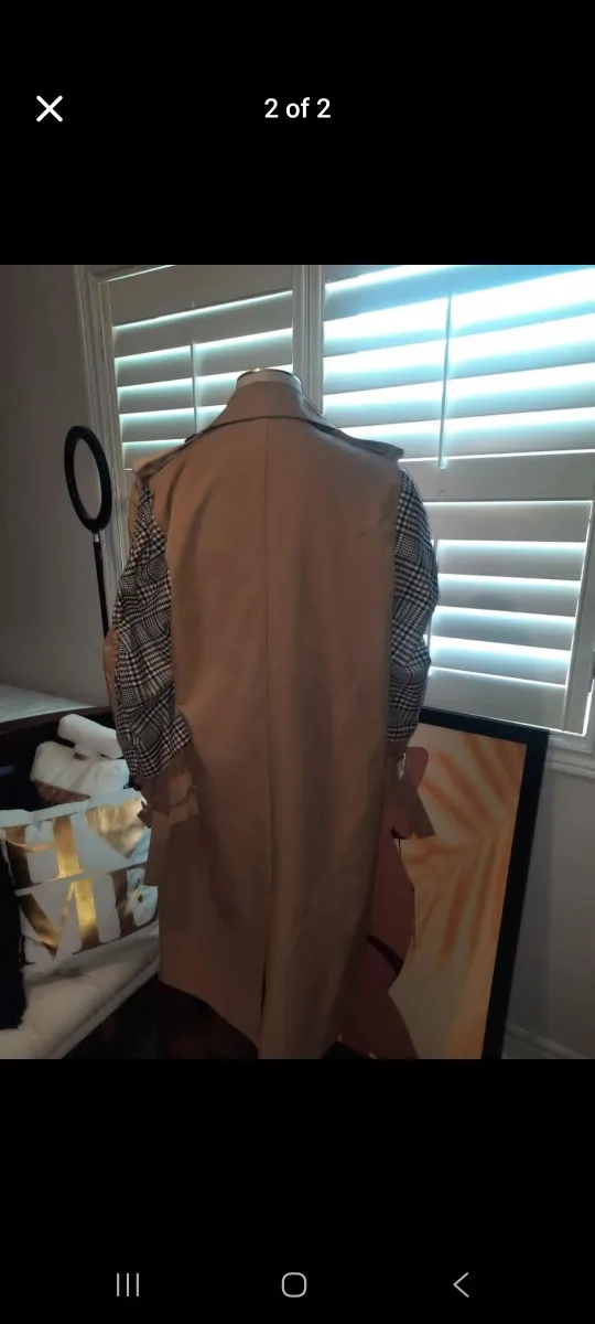 Trench Coat, Beige with Plaid Sleeves image indicator(2)