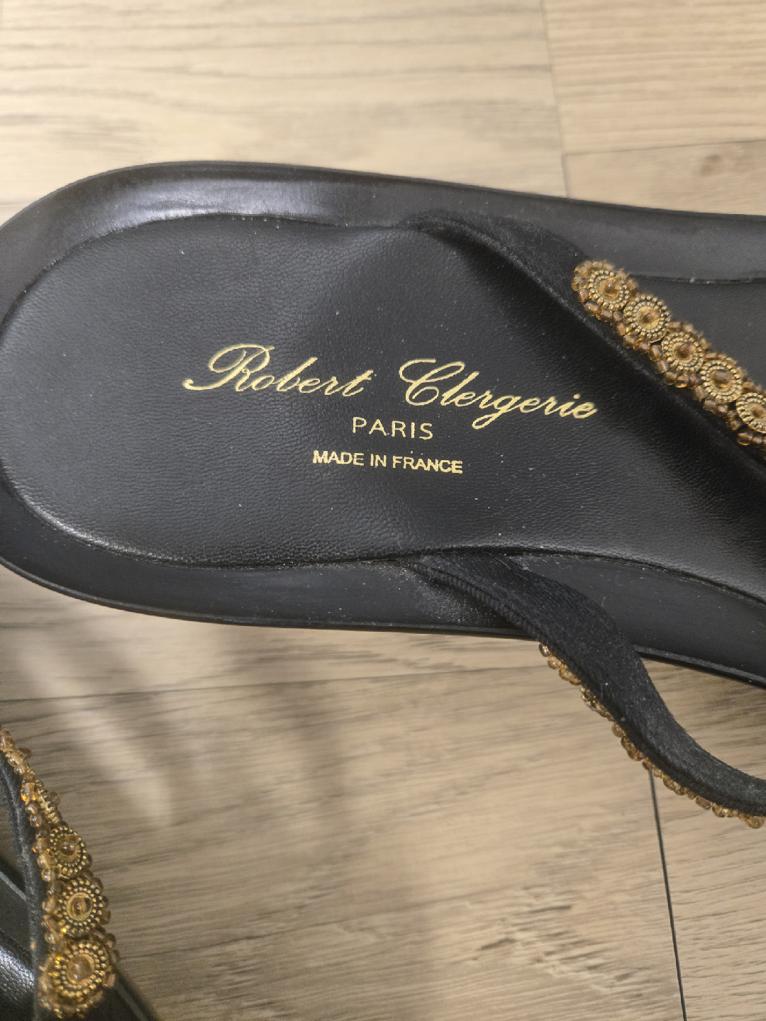 Robert Clergerie Paris Black & Gold Sandals - Size 9 - photo 2
