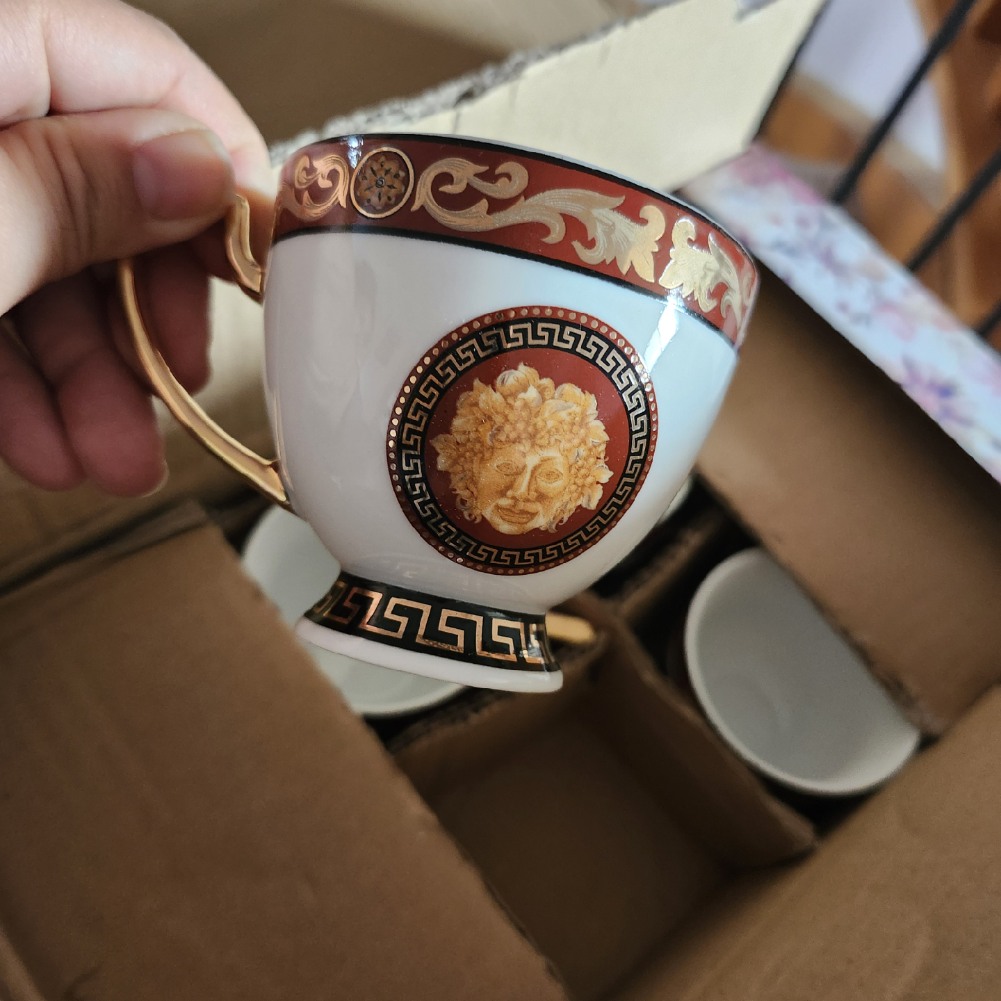 Large Versace Style Tea Cups Set Brand New