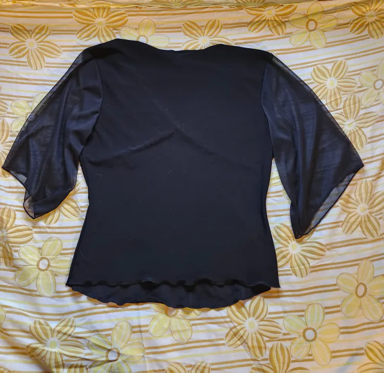 Black babydoll mesh top with rhinestone detailing image indicator(2)