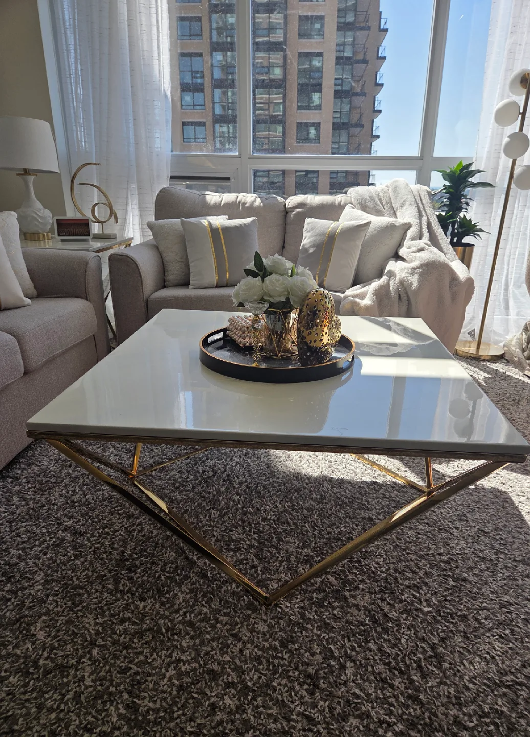 Modern Coffee Table - White Top, Gold Frame image indicator(2)