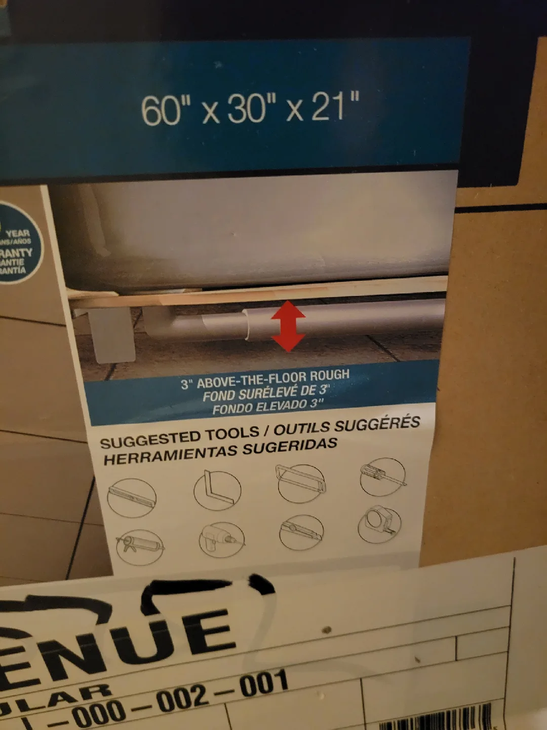 Avenue Rectangular White Bathtub 60" x 30" x 21"