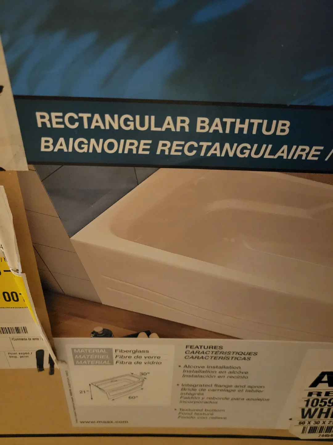 Avenue Rectangular White Bathtub 60" x 30" x 21" image indicator(2)