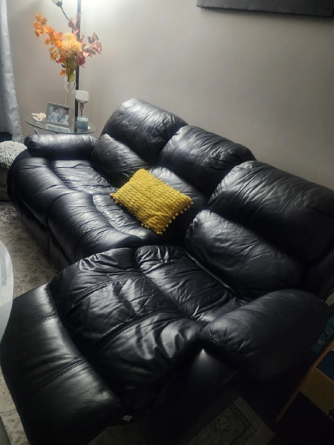 Black Leather Reclining Sofa Set - photo 2