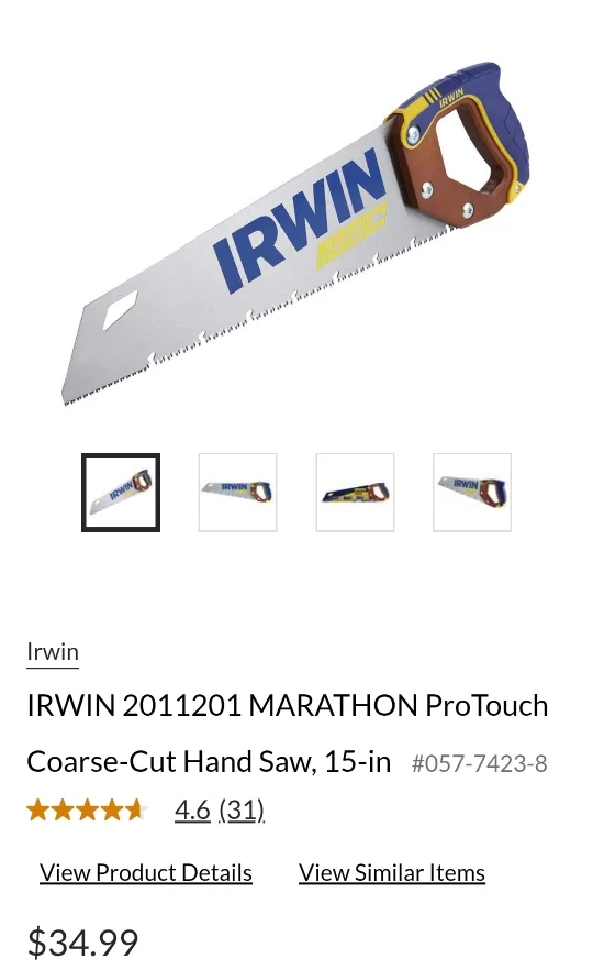 Irwin Marathon ProTouch 15-in Coarse-Cut Hand Saw image indicator(2)