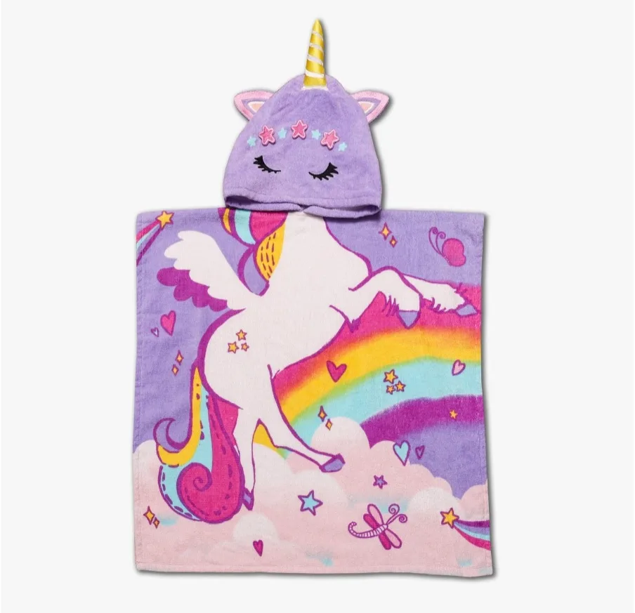 Unicorn Hooded Kids Towel - Purple