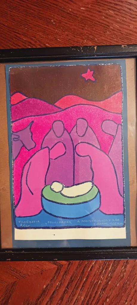 Authentic  Signed Art Xilografia "Felicidades" Artwork 8/120. thumbnail